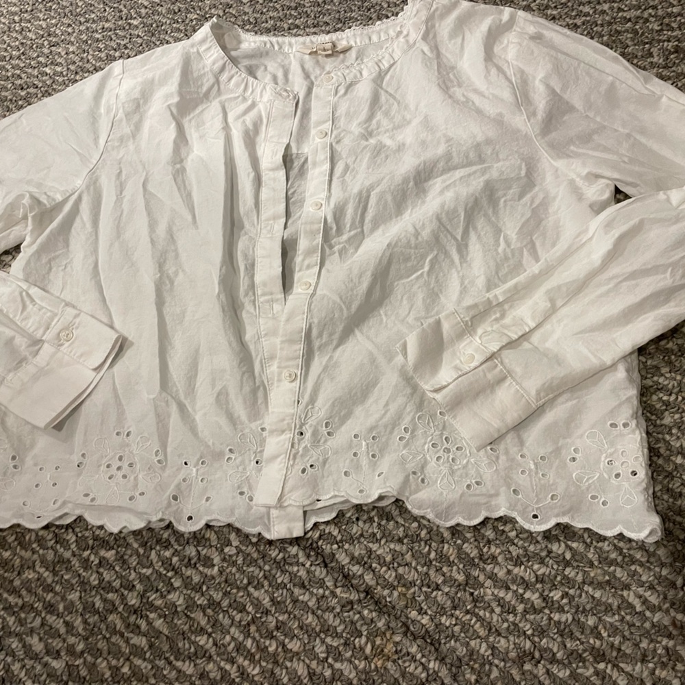 Lucky Brand White Eyelet Trim Blouse